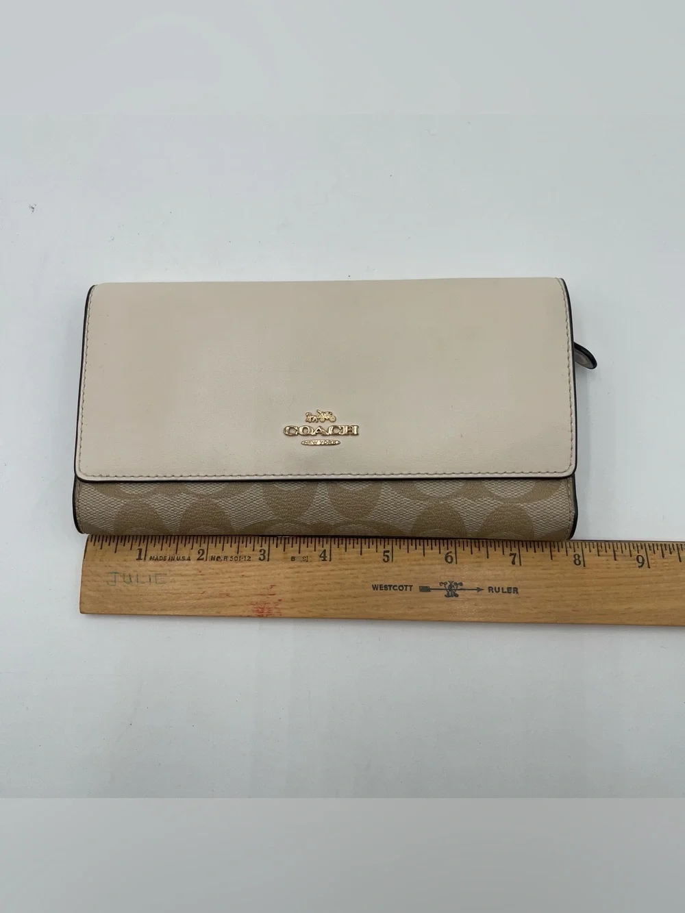 Coach Slim Trifold Wallet In Signature Canvas EUC Logo Designer